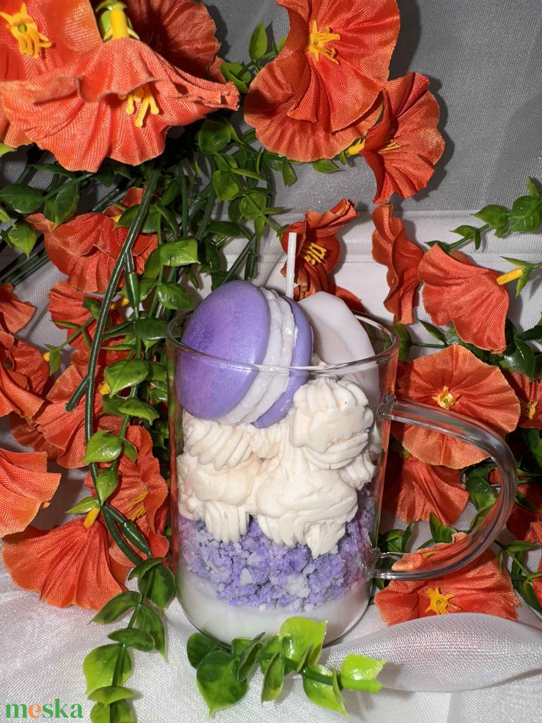 Macaron-desszert pohárgyertya - esküvő - dekoráció - gyertya & gyertyatartó - Meska.hu