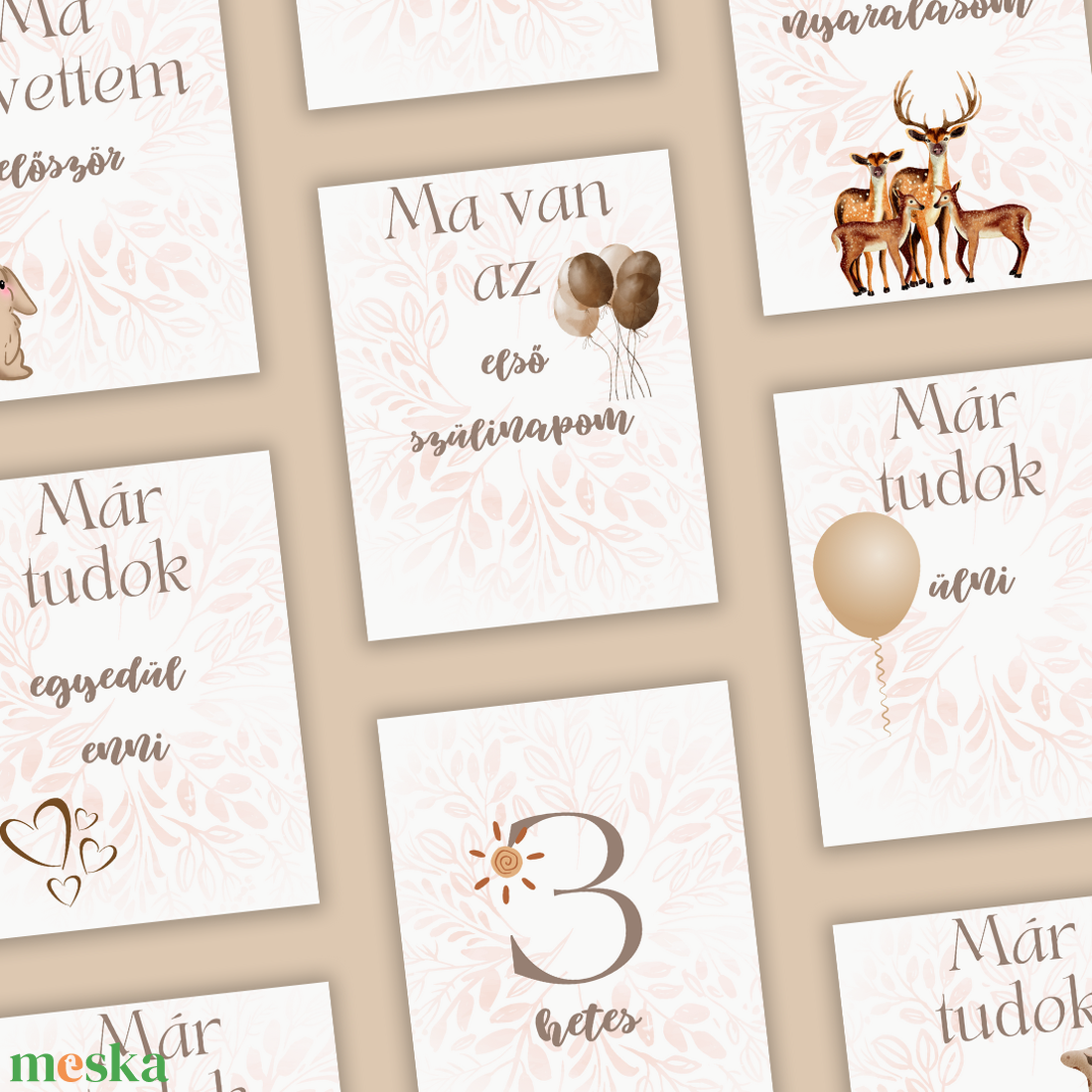 Baba Mérföldkő Kártya csomag - Beige színben, A5 méret/Babaváró ajándék/Babaköszöntő ajándék - játék & sport - babalátogató ajándékcsomag - Meska.hu