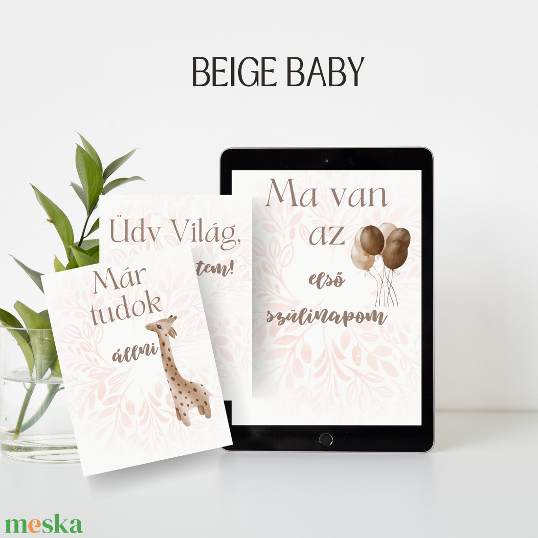 Baba Mérföldkő Kártya csomag - Beige színben, A5 méret/Babaváró ajándék/Babaköszöntő ajándék - játék & sport - babalátogató ajándékcsomag - Meska.hu