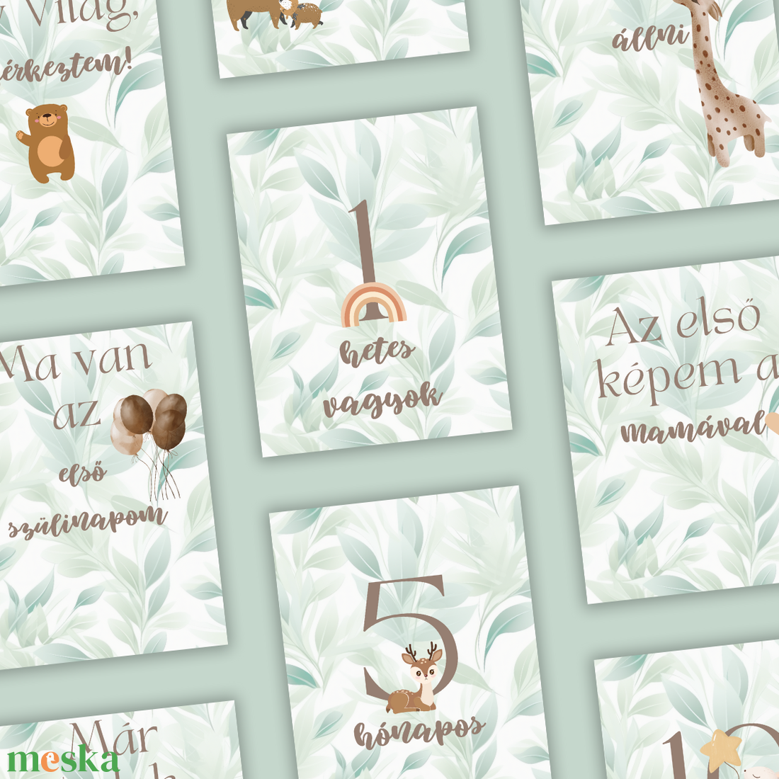 Baba Mérföldkő Kártya csomag - Beige-Zöld színben, A5 méret/Babaváró ajándék/Babaköszöntő ajándék - otthon & életmód - babaszoba, gyerekszoba - babaszoba dekoráció - Meska.hu