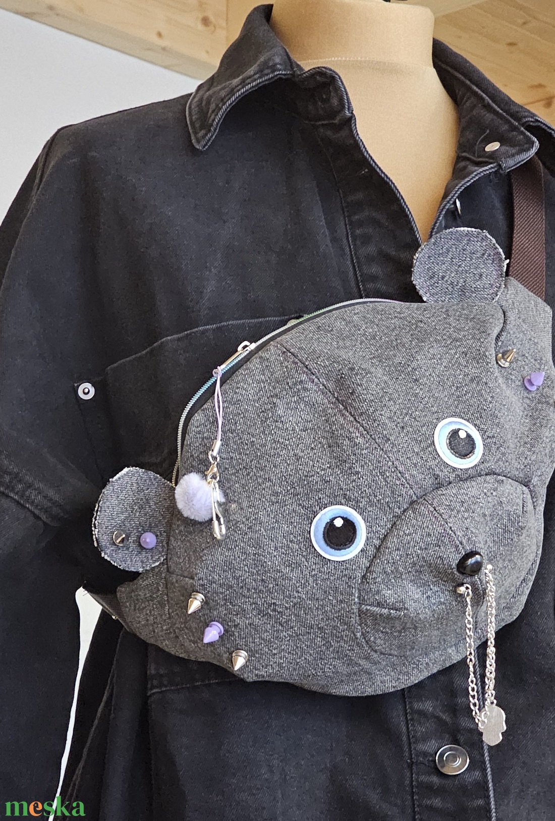 Szürke farmerből készült teddybag - táska & tok - variálható táska - Meska.hu