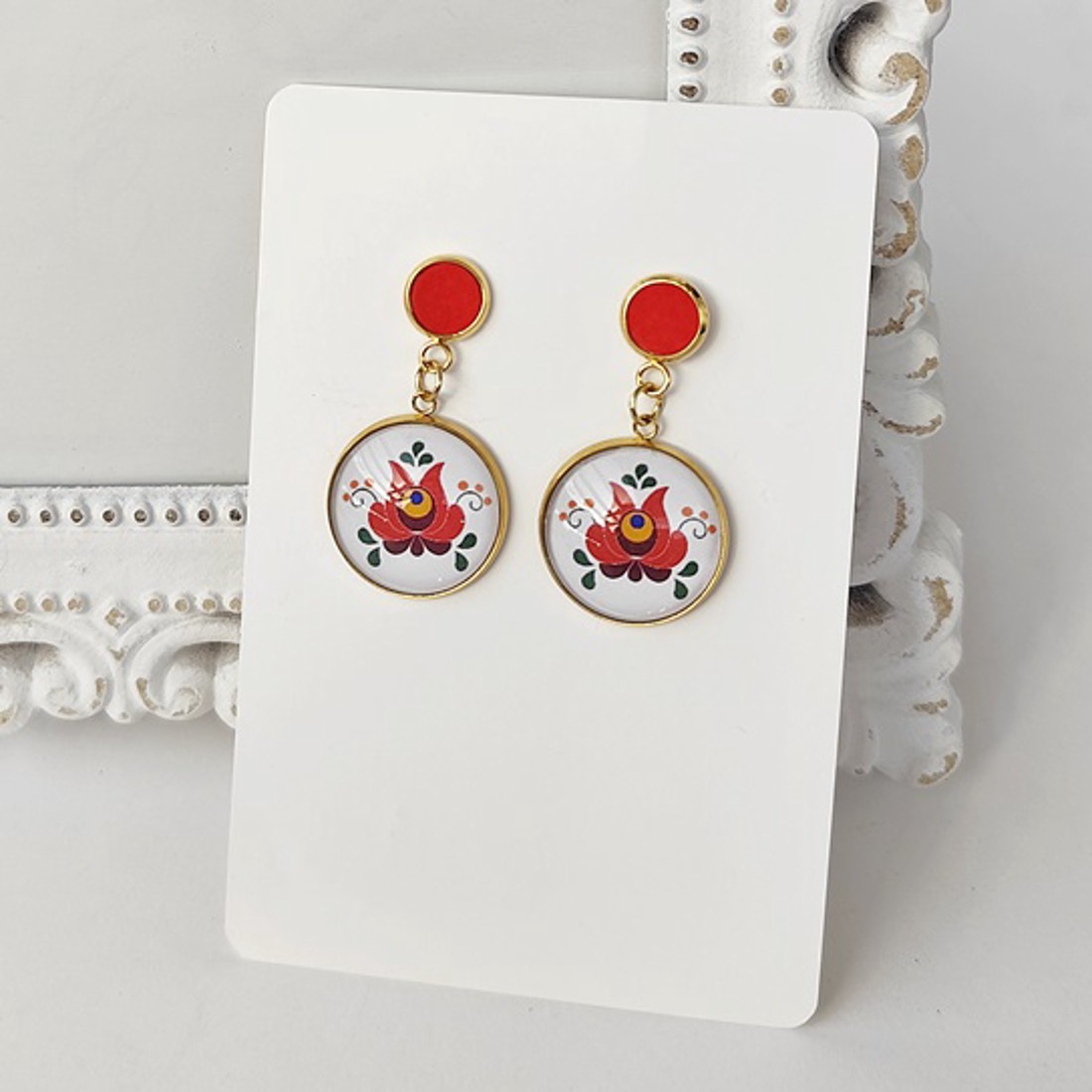 Arany matyó tulipán fülbevaló, nemesacél - ékszer - fülbevaló - lógós kerek fülbevaló - Meska.hu