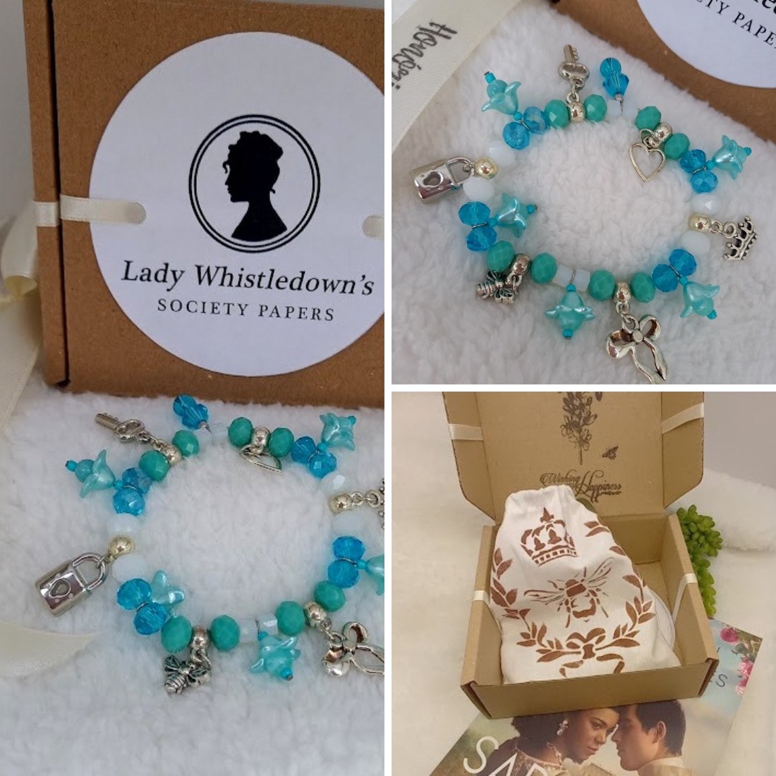 Bridgerton ihletésű-charm karkötő, virággyöngyökkel-B001 - ékszer - karkötő - charm karkötő - Meska.hu