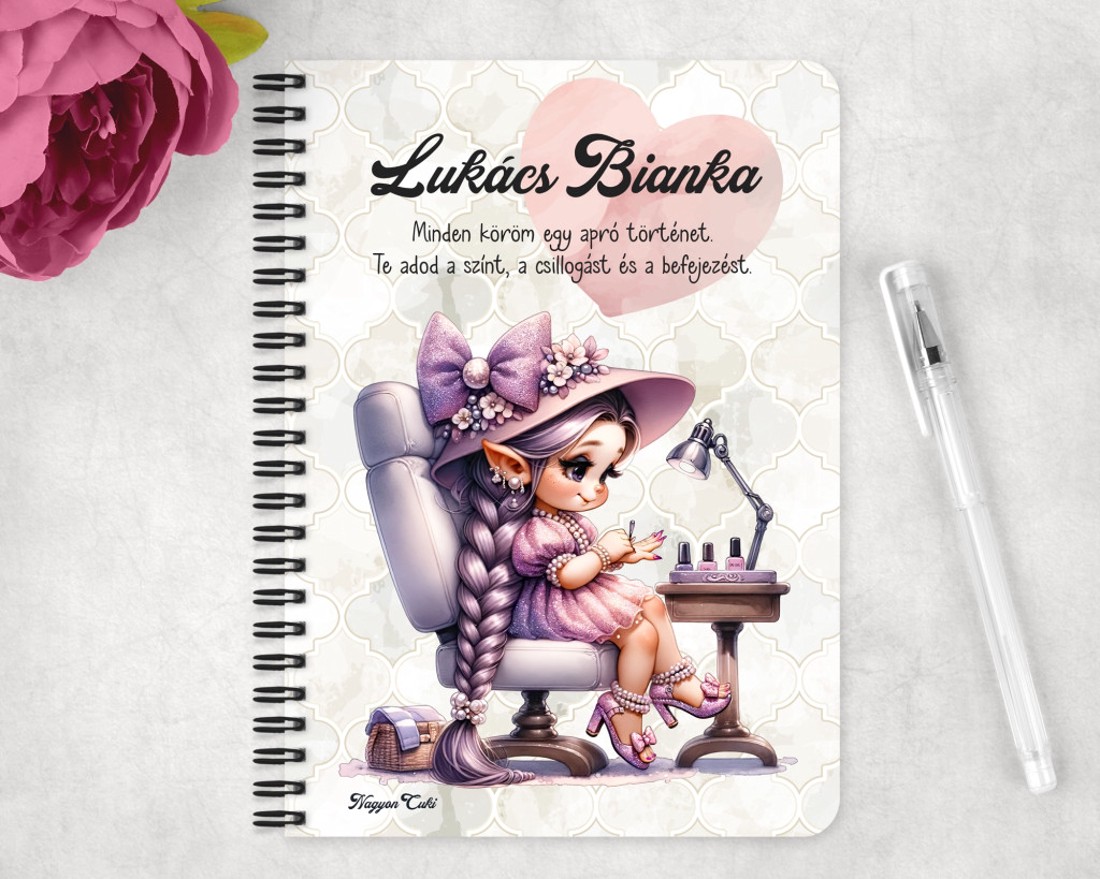 Személyre szabható - Cuki lila Körmös manólány mintás A6-os füzet - otthon & életmód - papír, írószer - jegyzetfüzet & napló - Meska.hu