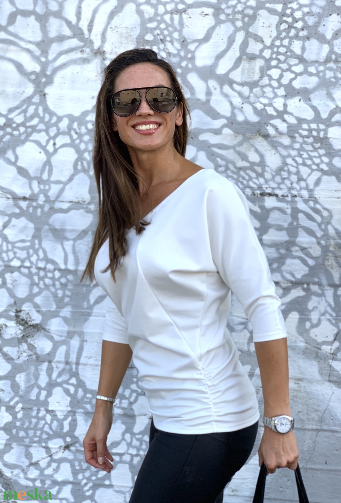 Szabott törtfehér felső - ruha & divat - női ruha - póló, felső - Meska.hu