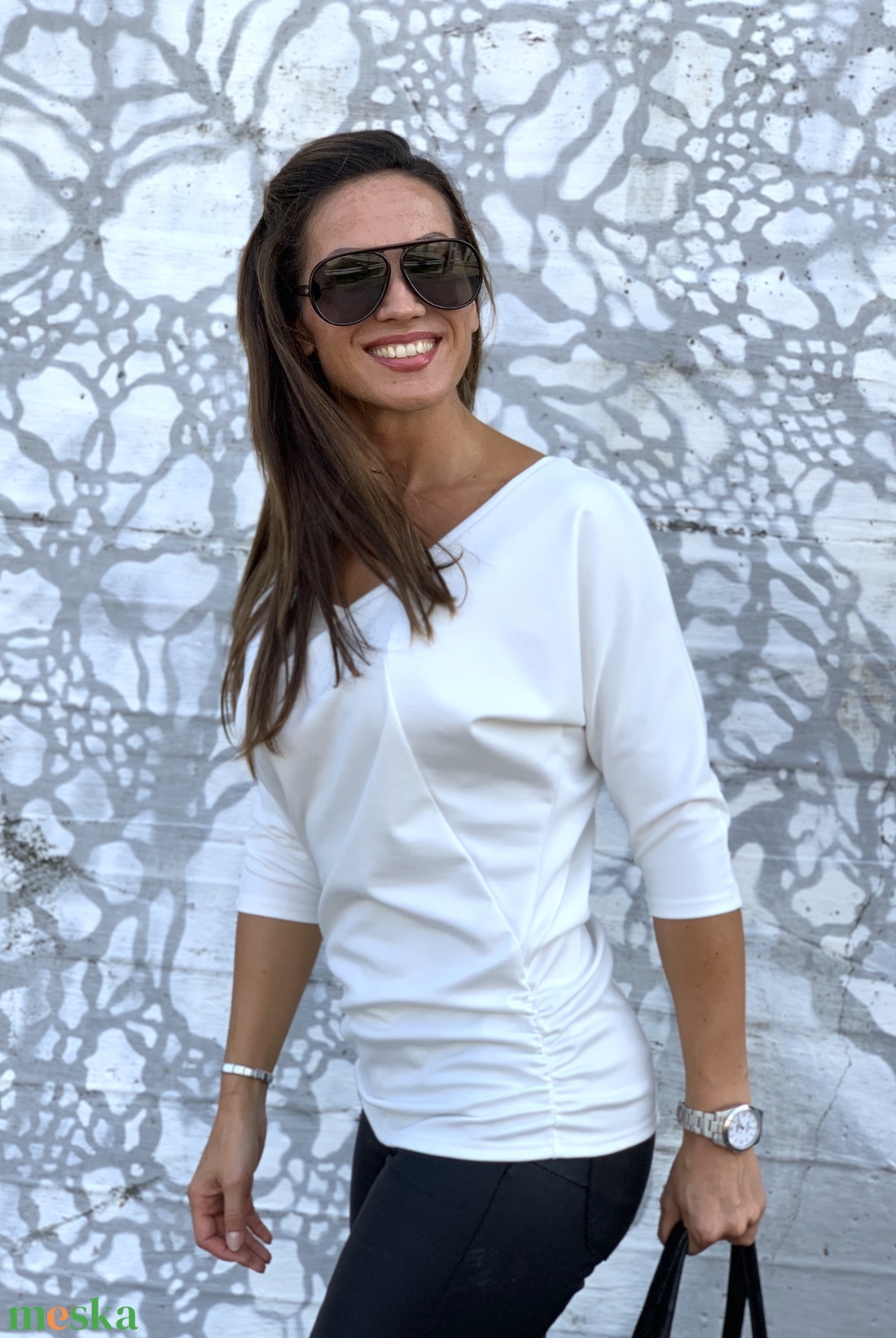 Szabott törtfehér felső - ruha & divat - női ruha - póló, felső - Meska.hu