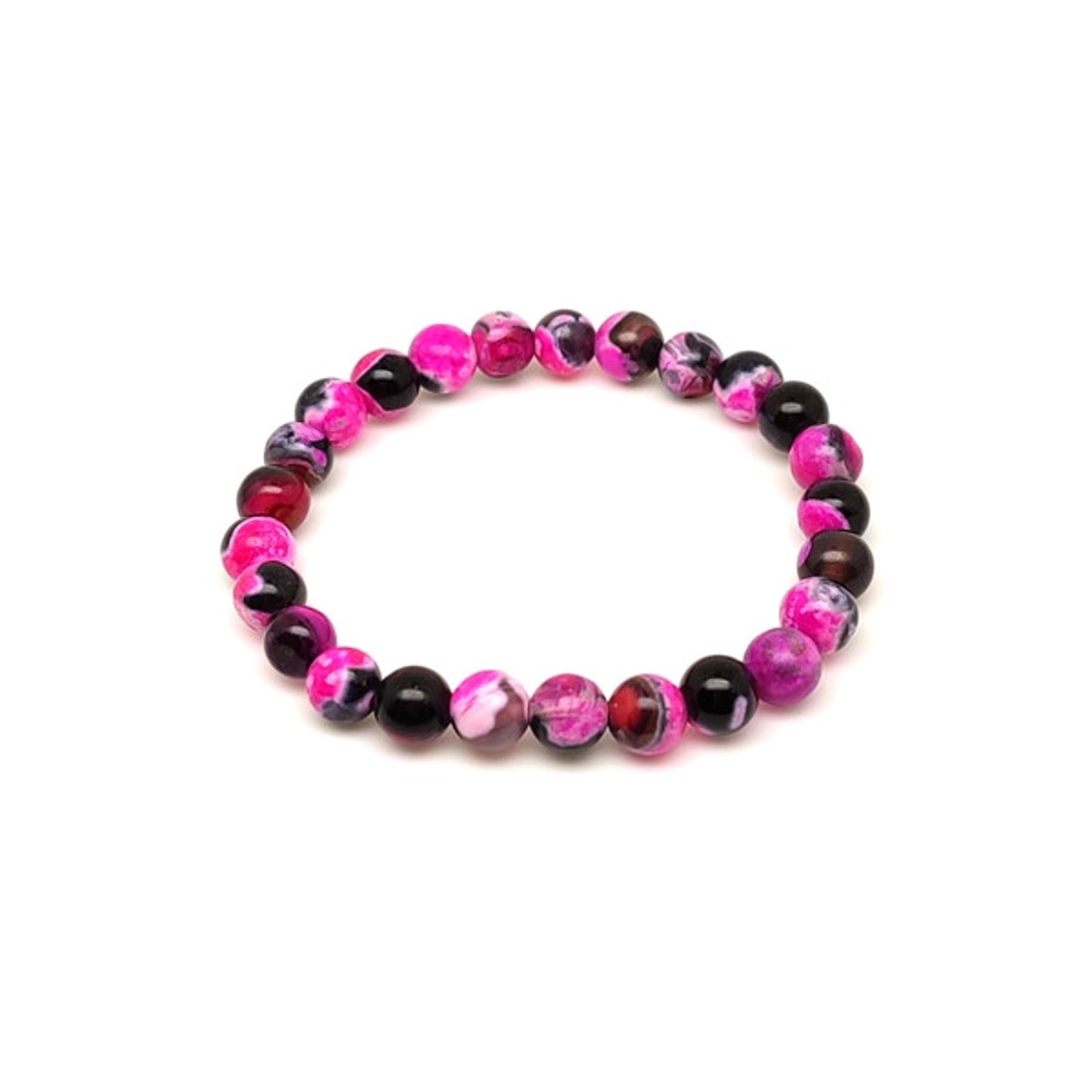 Fekete-pink achát golyós gyerek ásvány karkötő 6mm - ékszer - karkötő - ásványkarkötő - Meska.hu