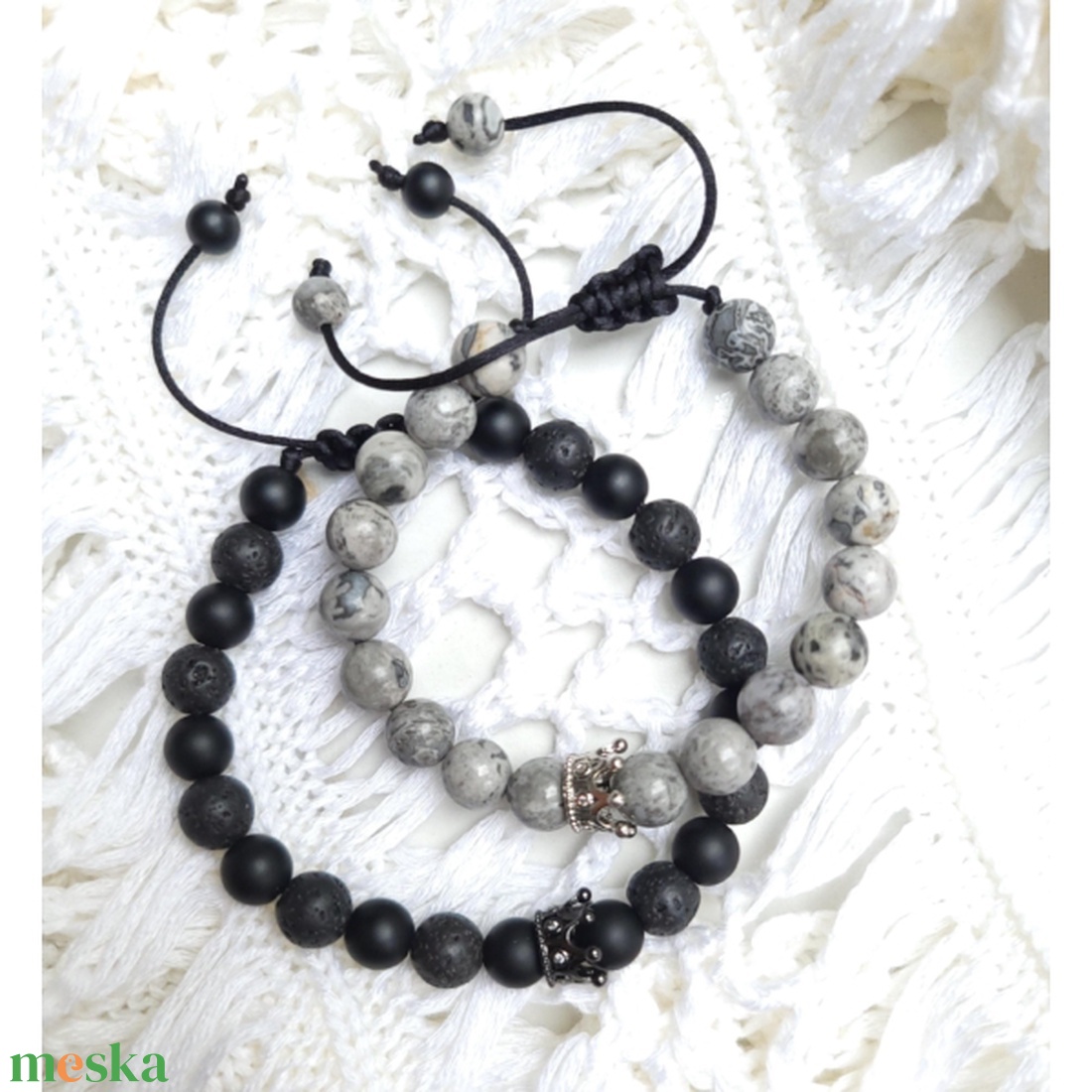 LUXURY black és grey cirkónia korona pároskarkötő - ékszer - ékszerszett - Meska.hu