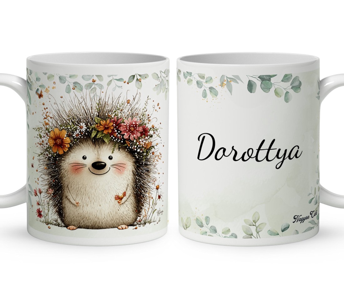 Névvel kérhető - A rét mosolygós cukisága, a süni mintás bögre - otthon & életmód - konyhafelszerelés, tálalás - tálalás - bögre & csésze - Meska.hu