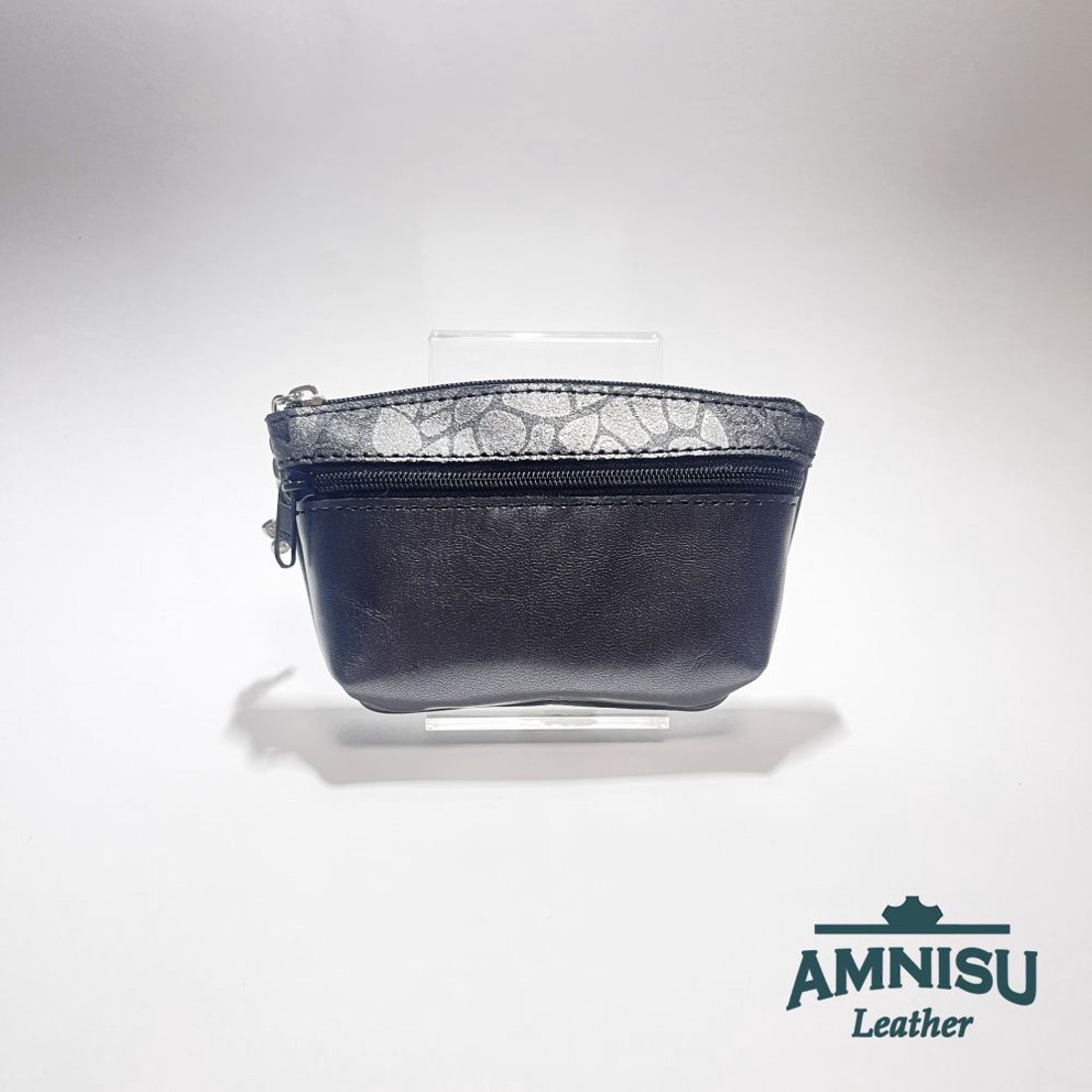 Sötét ezüst - szürke mintás kettő cipzáras kulcstartó B8001 - táska & tok - kulcstartó & táskadísz - kulcstartó - Meska.hu