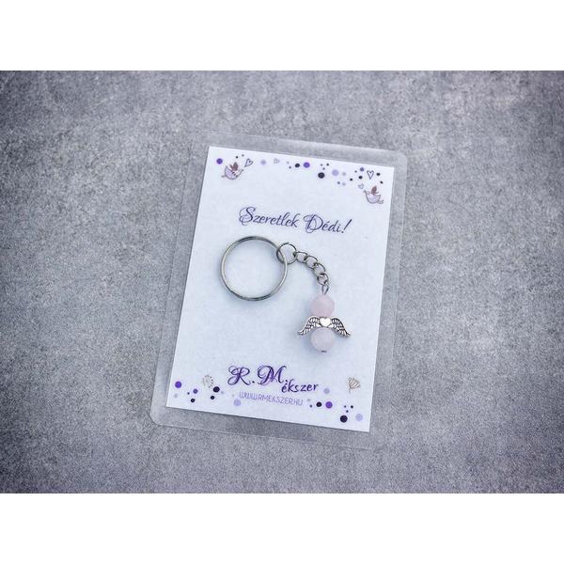 Szeretlek Dédi kulcstartó rózsakvarccal - táska & tok - kulcstartó & táskadísz - kulcstartó - Meska.hu