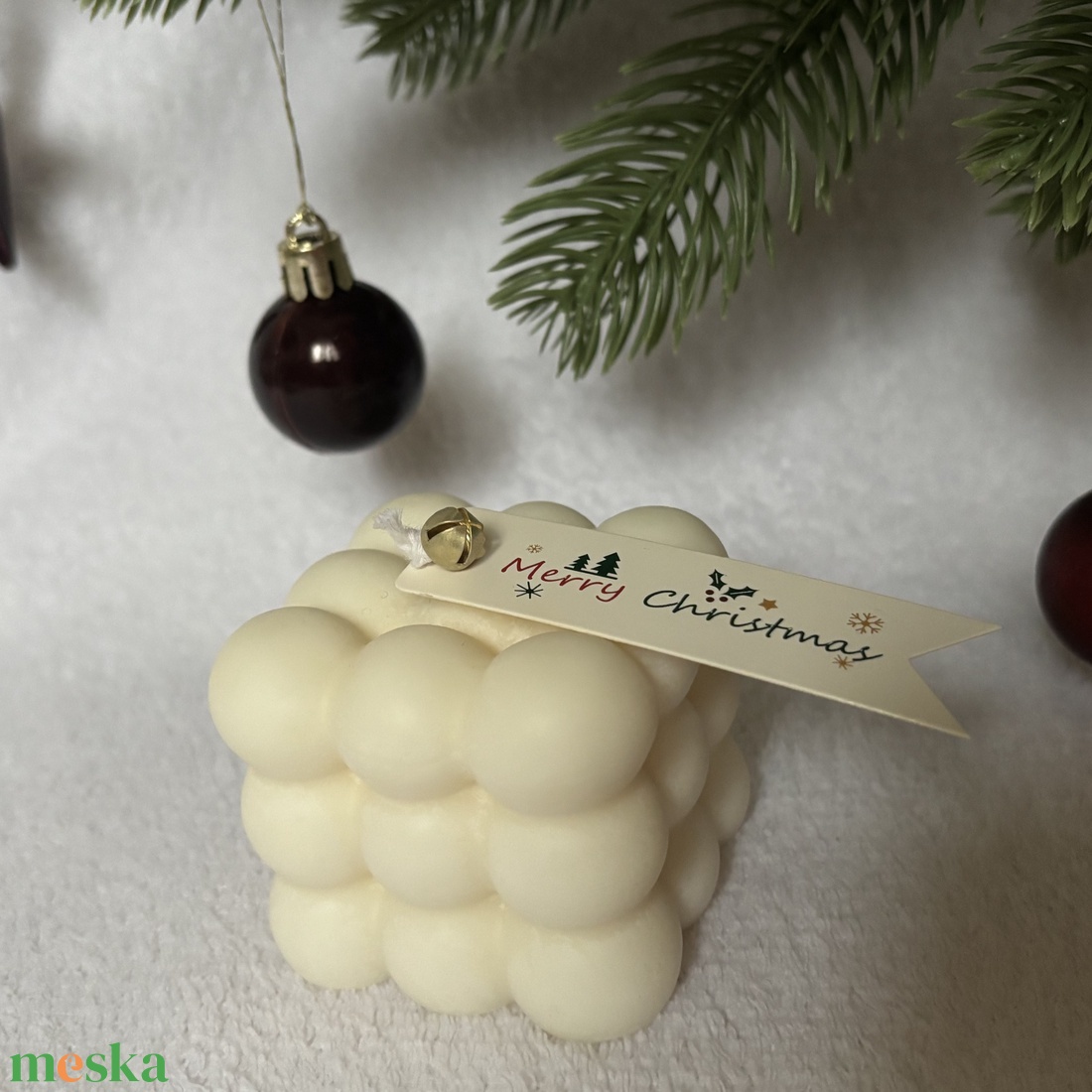 Buborékkocka - kézműves gyertya - karácsony - karácsonyi lakásdekoráció - karácsonyi illatgyertya, mécses - Meska.hu