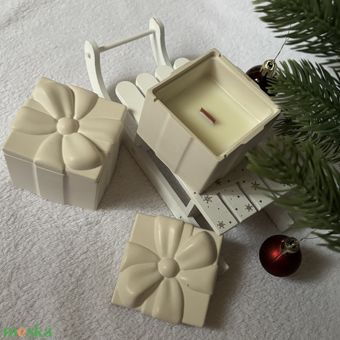 Kézműves gyertya ajándékdoboz tégelyben - fa kanóccal - karácsony - karácsonyi lakásdekoráció - karácsonyi illatgyertya, mécses - Meska.hu