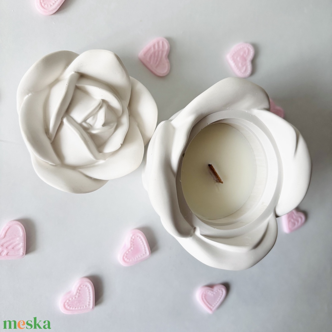 Rózsa formájú tégely � fa kanócos szójagyertya - otthon & életmód - gyertya, illat, aroma - gyertya - Meska.hu