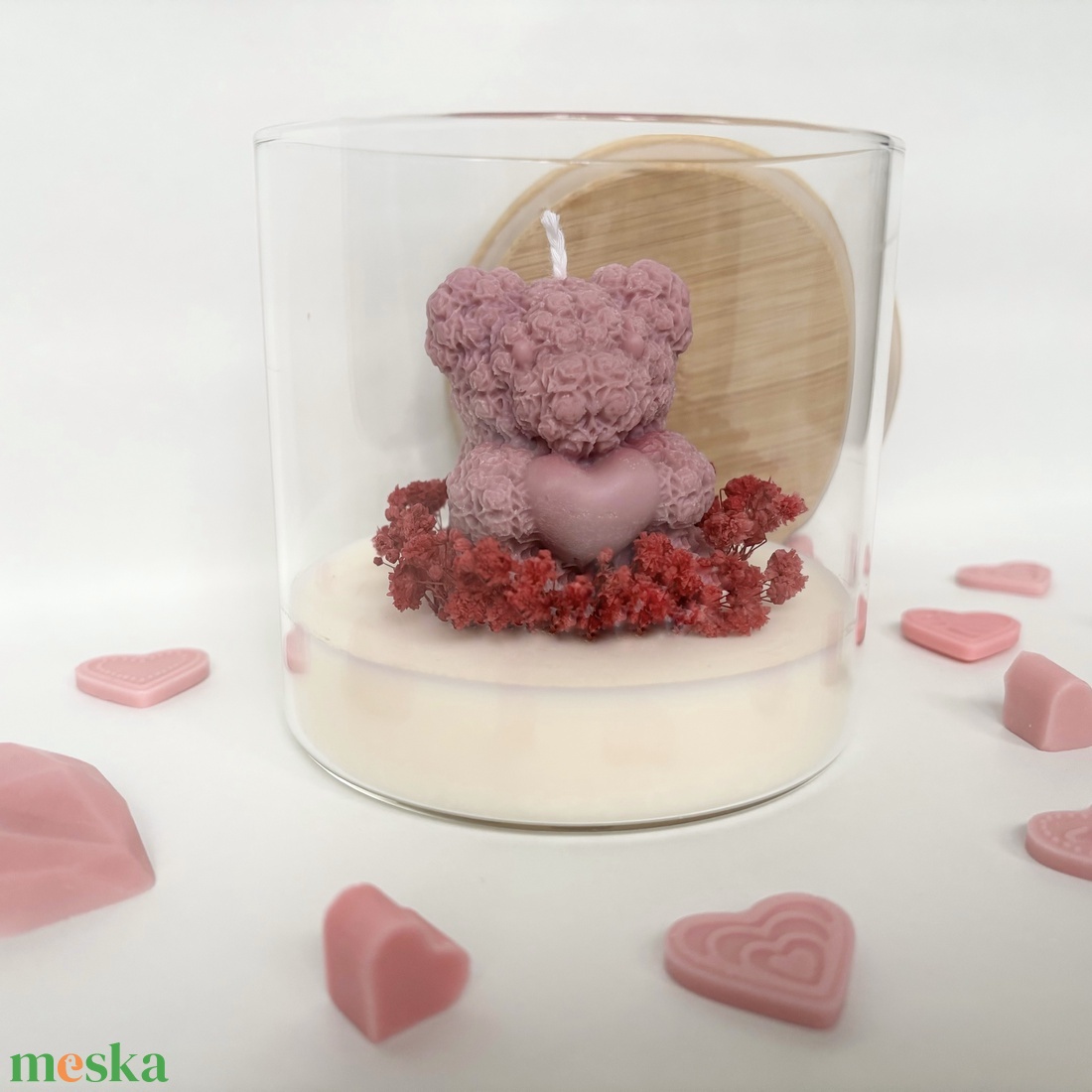 Rózsamaci gyertya bambusztetős üvegben � romantikus, kézzel készült dekoráció - otthon & életmód - gyertya, illat, aroma - gyertya - Meska.hu