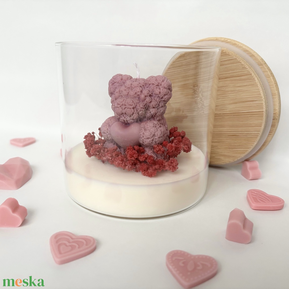 Rózsamaci gyertya bambusztetős üvegben � romantikus, kézzel készült dekoráció - otthon & életmód - gyertya, illat, aroma - gyertya - Meska.hu