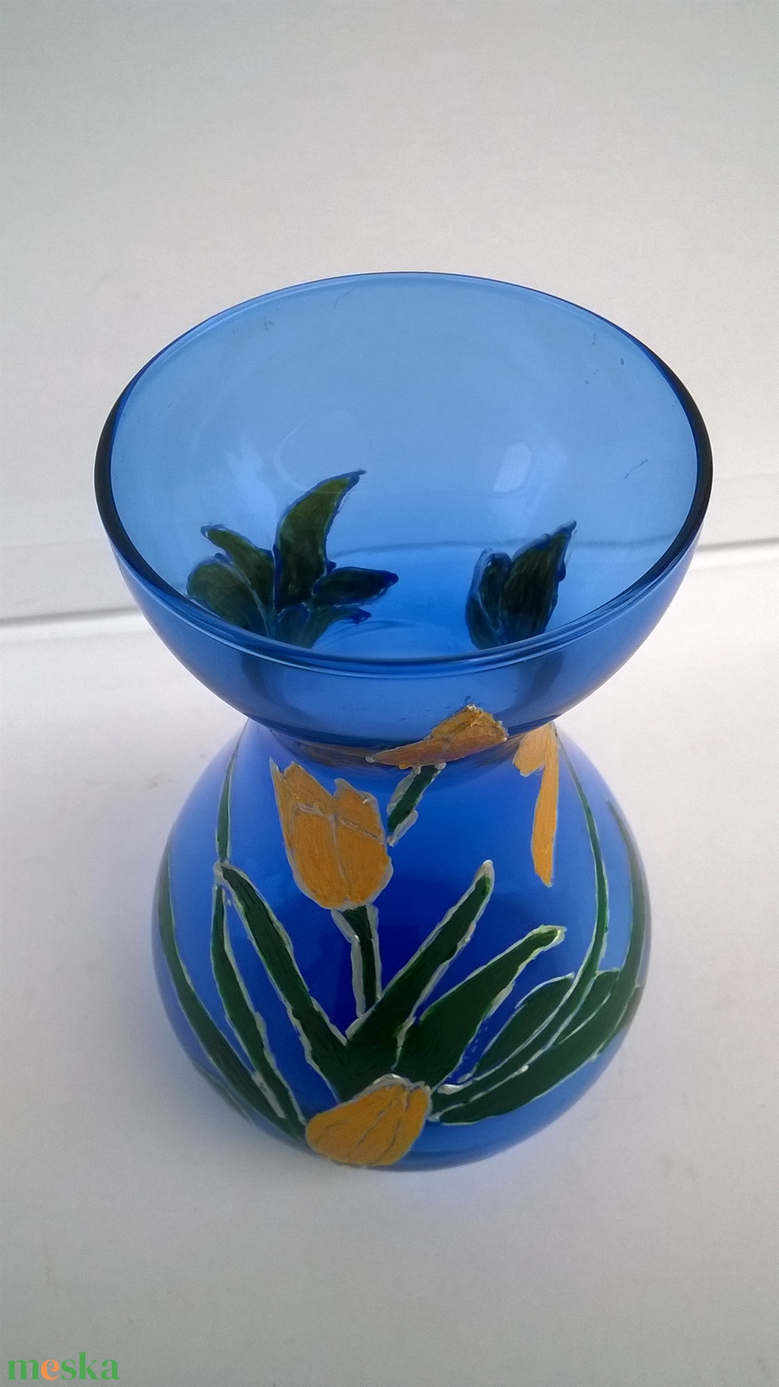 Kék váza aranyló tulipánokkal - otthon & lakás - dekoráció - virágdísz és tartó - váza - Meska.hu