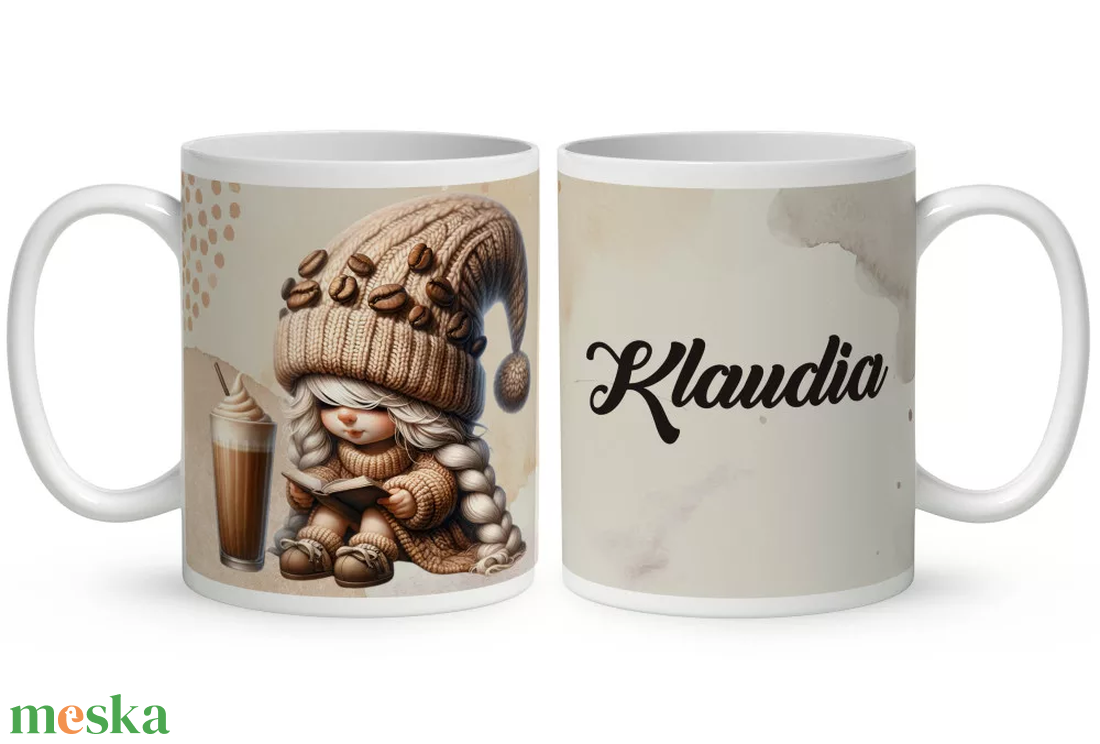 Névvel kérhető kávés manó lány - Kávé és könyv bögre - otthon & életmód - konyhafelszerelés, tálalás - tálalás - bögre & csésze - Meska.hu