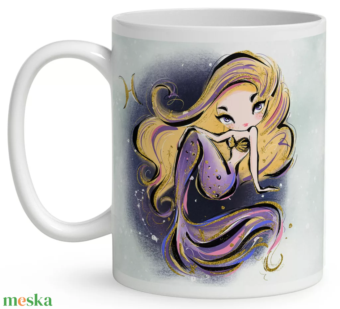 Személyre szabható - Szőke hajú Csini Halak lány mintás bögre - otthon & életmód - konyhafelszerelés, tálalás - tálalás - bögre & csésze - Meska.hu