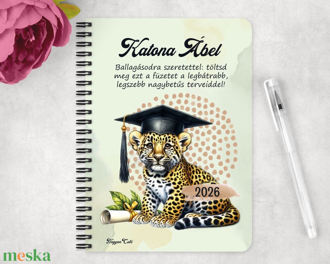 Személyre szabható - 2026 Ballagás - Leopárd mintás füzet - otthon & életmód - papír, írószer - jegyzetfüzet & napló - Meska.hu