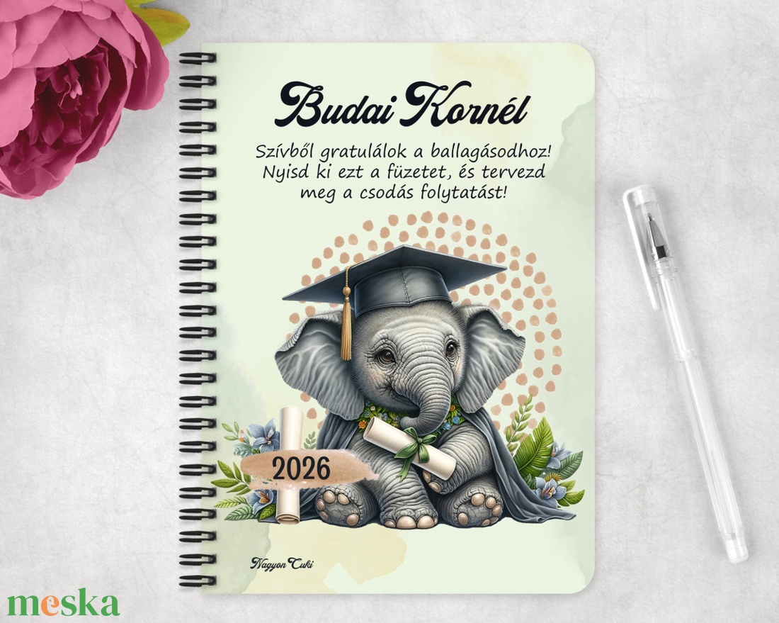 Személyre szabható - 2026 Ballagás - Elefánt mintás füzet - otthon & életmód - papír, írószer - jegyzetfüzet & napló - Meska.hu