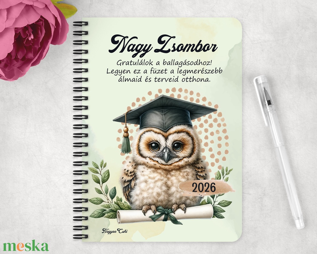 Személyre szabható - 2026 Ballagás - Bölcs Bagoly mintás füzet - otthon & életmód - papír, írószer - jegyzetfüzet & napló - Meska.hu