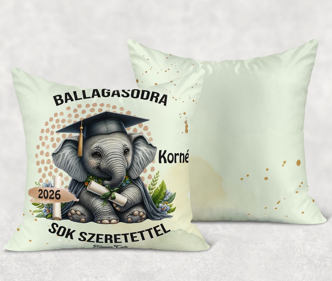 Ballagás 2026: elefánt mintás egyedi párna névvel - személyre szabott emlék (POLI40-0406) - otthon & életmód - lakástextil - párna & párnahuzat - díszpárna (belsővel együtt) - Meska.hu