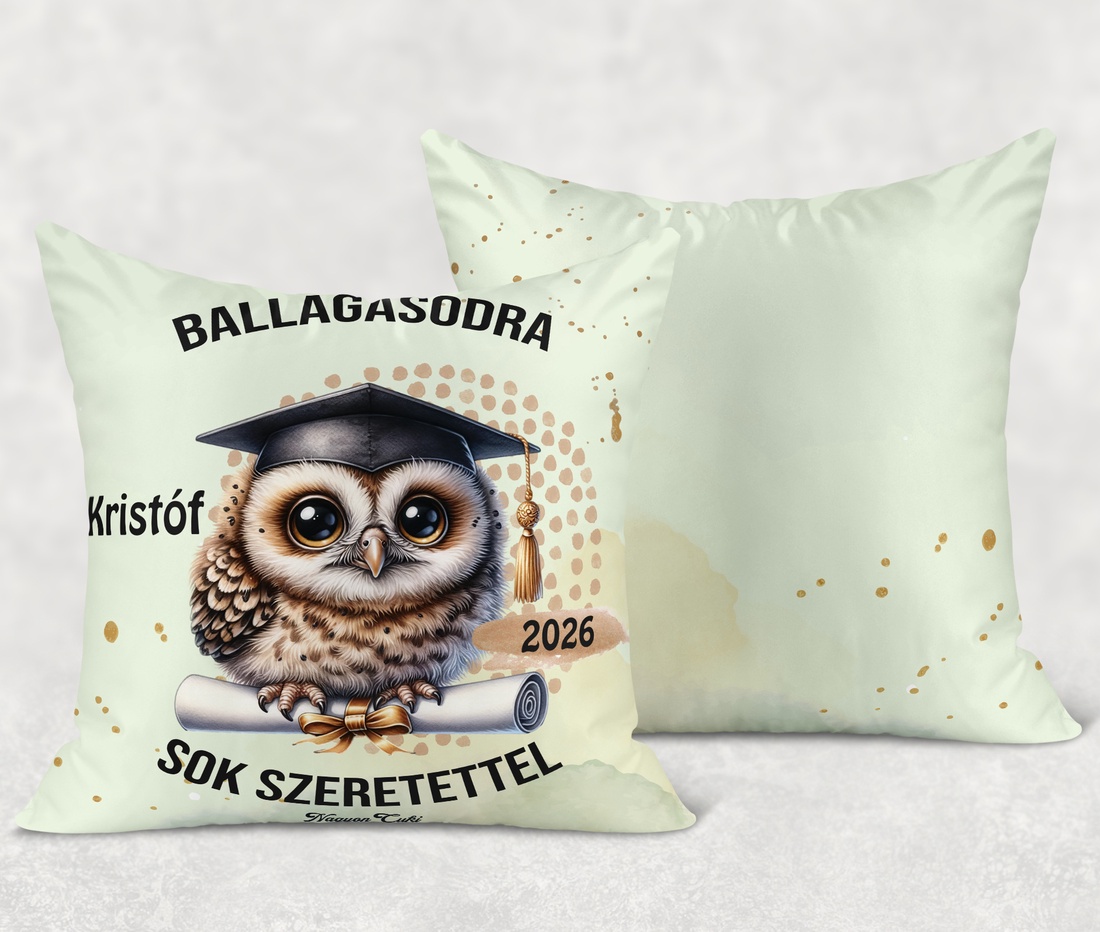 Ballagás 2026: bagoly mintás egyedi párna névvel - személyre szabott emlék (POLI40-0399) - otthon & életmód - lakástextil - párna & párnahuzat - díszpárna (belsővel együtt) - Meska.hu