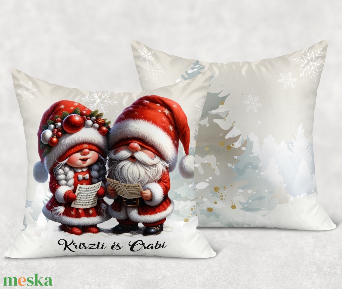 Névre szóló karácsonyi manó ének mintás 40x40-es díszpárna - egyedi feliratos karácsonyi ajándék (POLI40-0263) - otthon & életmód - lakástextil - párna & párnahuzat - díszpárna (belsővel együtt) - Meska.hu