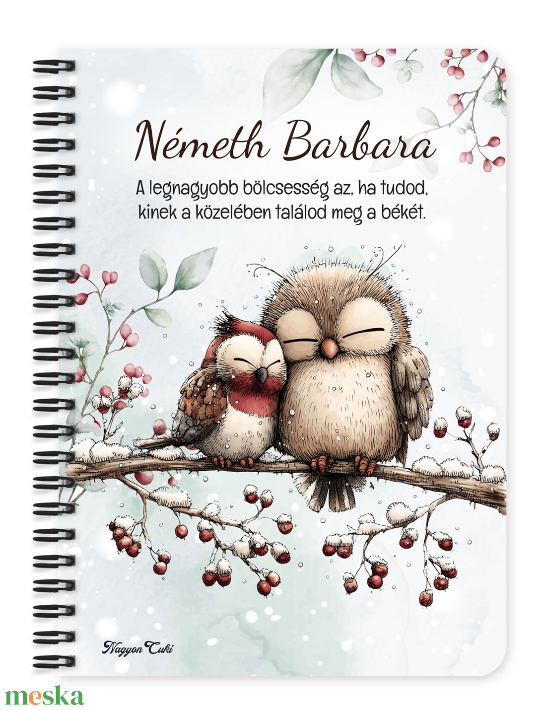 Névvel kérhető, téli cuki kis baglyok mintás jegyzetfüzet és napló - egyedi feliratos karácsonyi ajándék (NB-0436) - otthon & életmód - papír, írószer - jegyzetfüzet & napló - Meska.hu