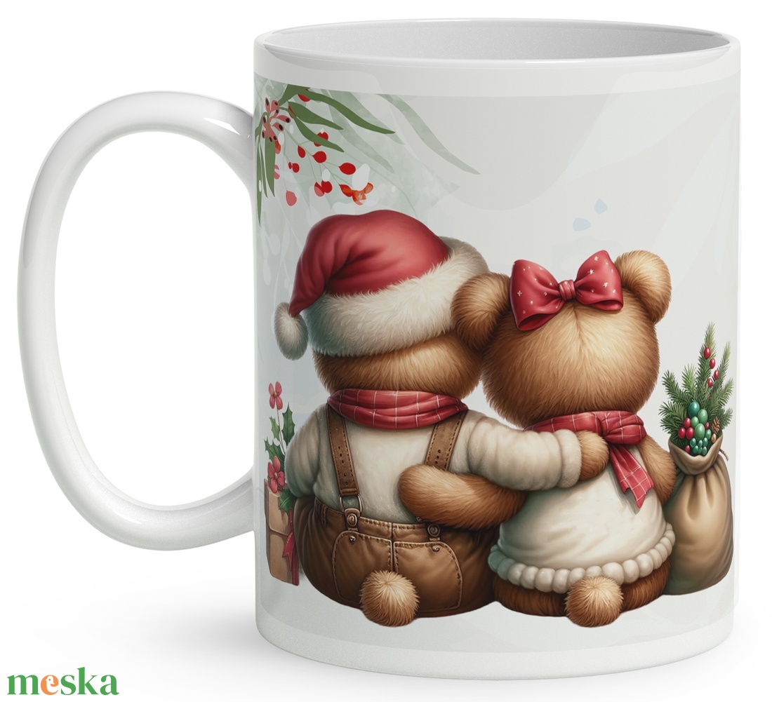 Névvel kérhető, karácsonyi teddy macik (kantáros) mintás kerámia bögre - egyedi feliratos karácsonyi ajándék (C3DL-0565) - otthon & életmód - konyhafelszerelés, tálalás - tálalás - bögre & csésze - Meska.hu