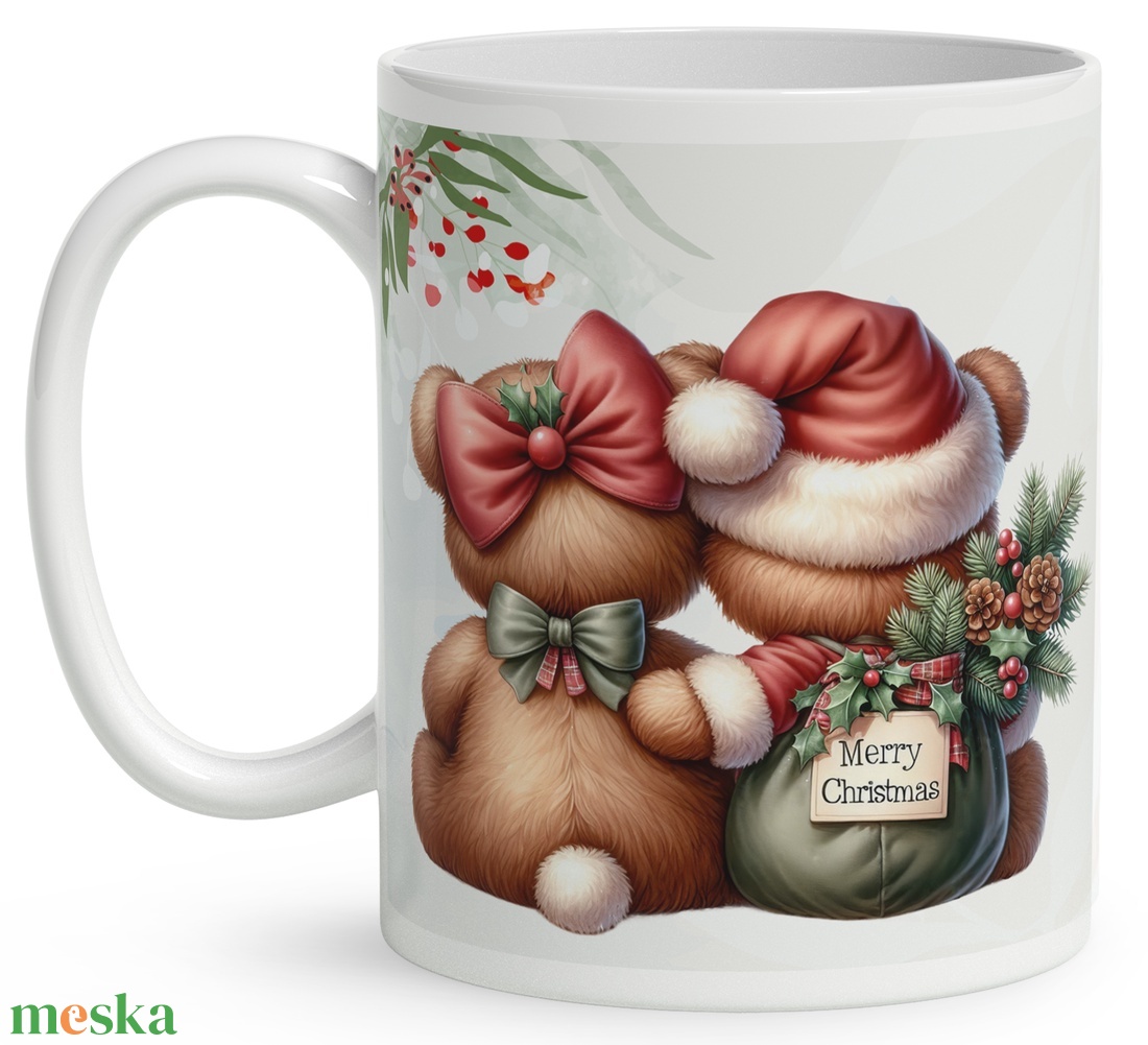 Névvel kérhető, karácsonyi teddy macik (táblás) mintás kerámia bögre - egyedi feliratos karácsonyi ajándék (C3DL-0567) - otthon & életmód - konyhafelszerelés, tálalás - tálalás - bögre & csésze - Meska.hu