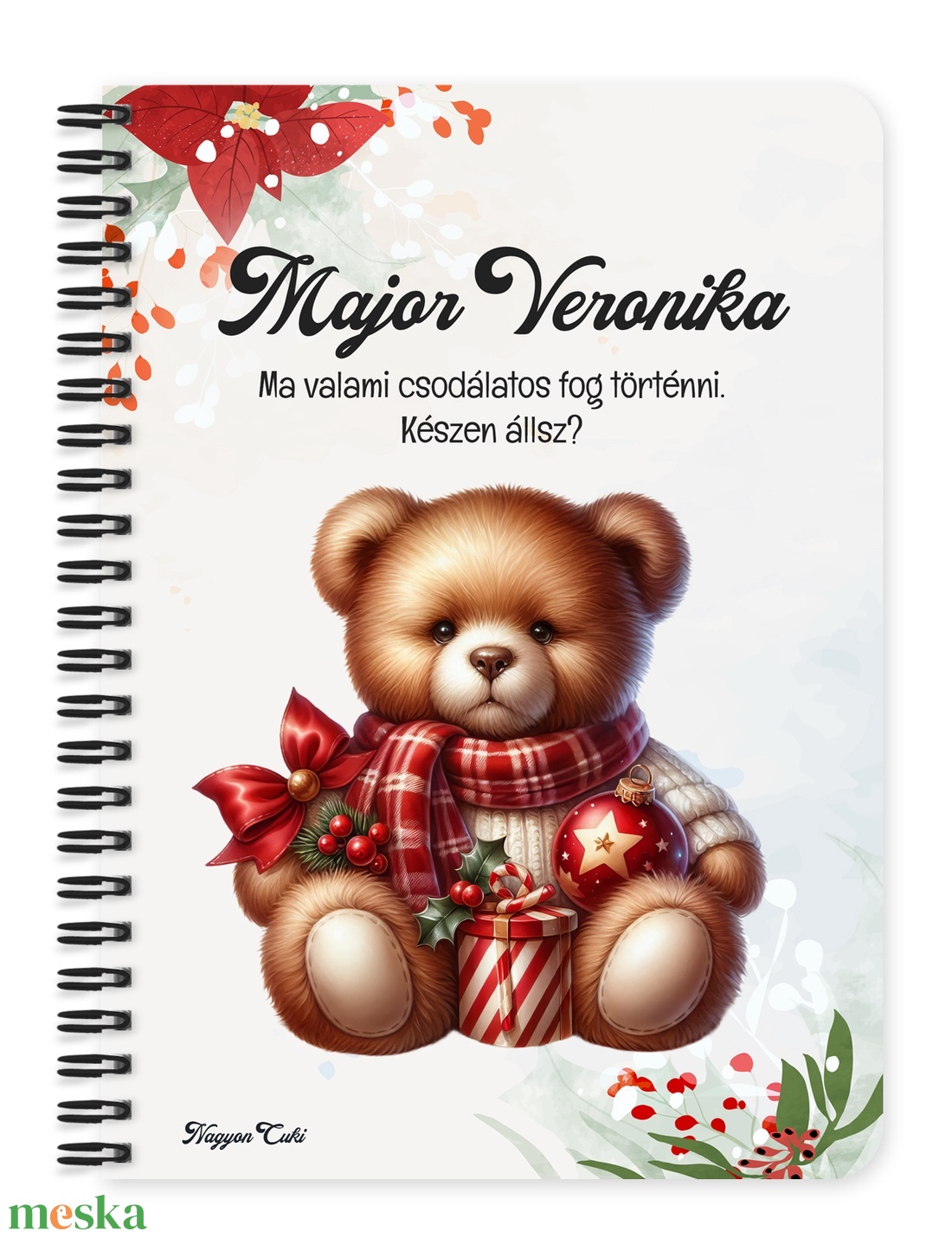 Névvel kérhető, teddy maci (piros sállal) mintás jegyzetfüzet és napló - személyre szabható karácsonyi ajándék (NB-0384) - otthon & életmód - papír, írószer - jegyzetfüzet & napló - Meska.hu