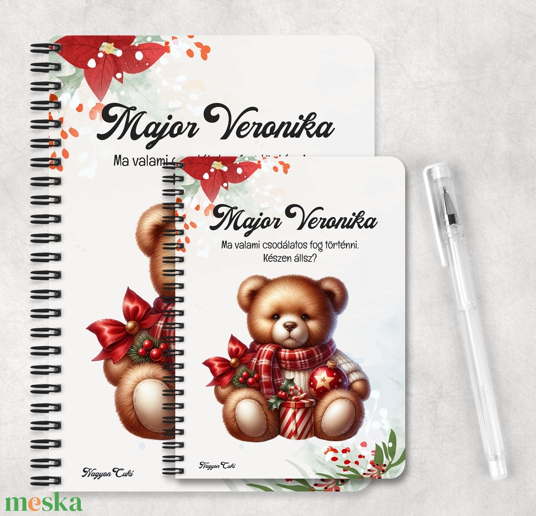 Névvel kérhető, teddy maci (piros sállal) mintás jegyzetfüzet és napló - személyre szabható karácsonyi ajándék (NB-0384) - otthon & életmód - papír, írószer - jegyzetfüzet & napló - Meska.hu