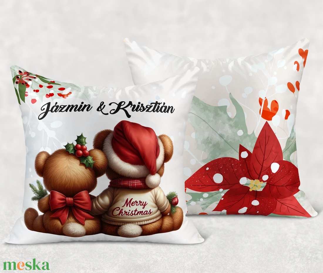 Névre szóló karácsonyi Teddy maci (masni) mintás 40x40-es díszpárna - egyedi feliratos karácsonyi ajándék (POLI40-0348) - otthon & életmód - lakástextil - párna & párnahuzat - díszpárna (belsővel együtt) - Meska.hu