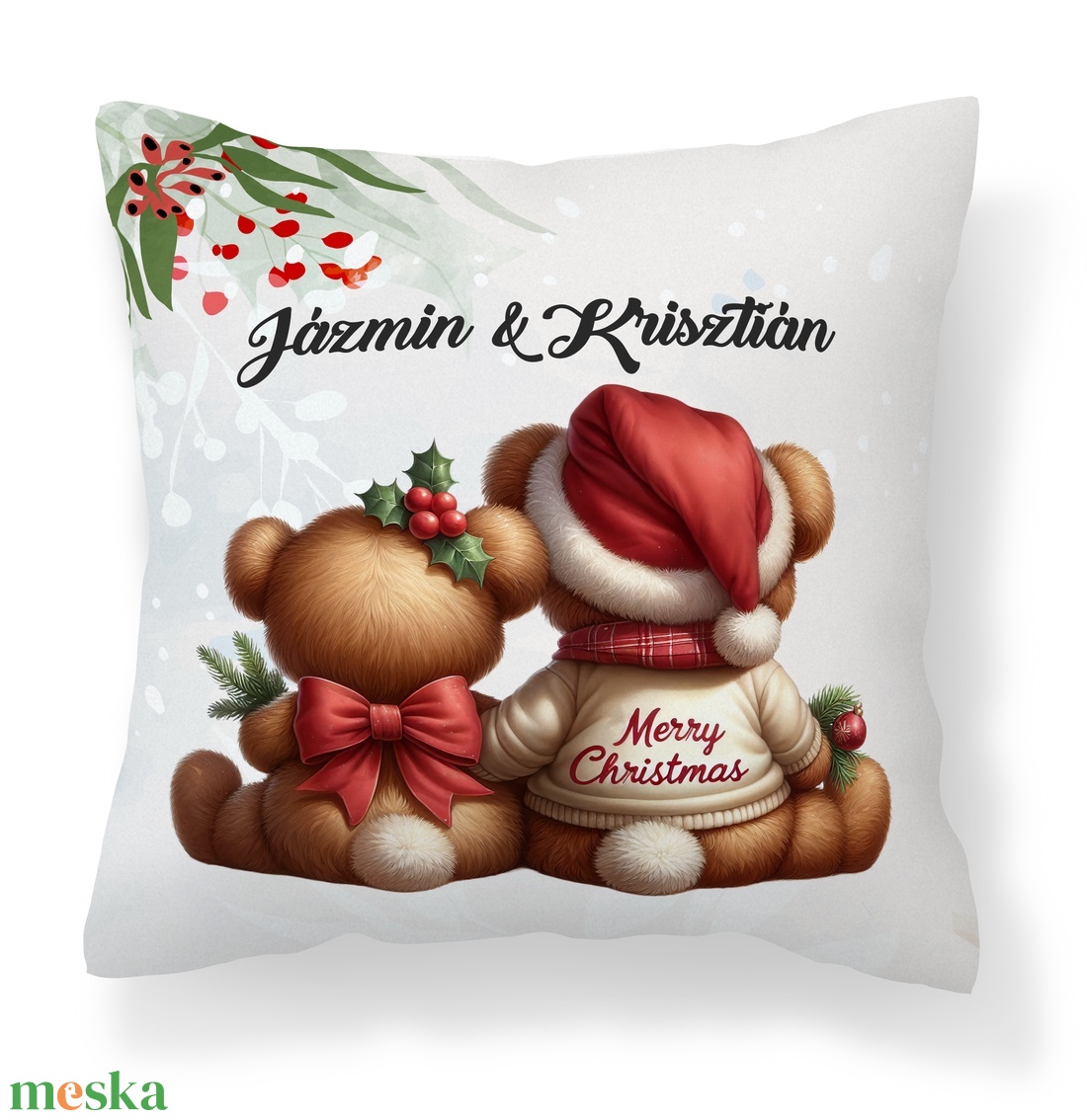 Névre szóló karácsonyi Teddy maci (masni) mintás 40x40-es díszpárna - egyedi feliratos karácsonyi ajándék (POLI40-0348) - otthon & életmód - lakástextil - párna & párnahuzat - díszpárna (belsővel együtt) - Meska.hu