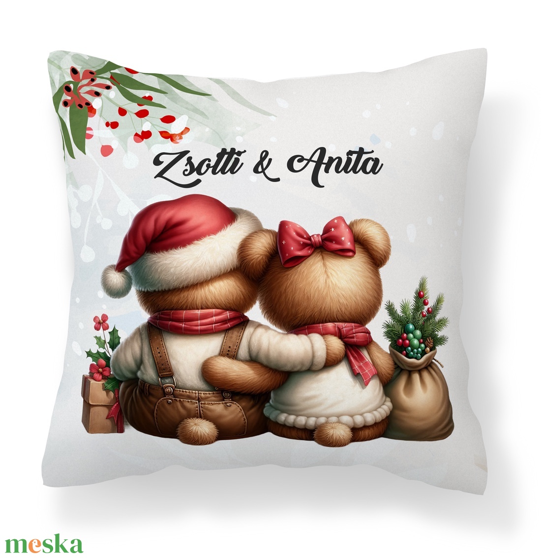 Névre szóló karácsonyi Teddy maci (kantár) mintás 40x40-es díszpárna - egyedi feliratos karácsonyi ajándék (POLI40-0350) - otthon & életmód - lakástextil - párna & párnahuzat - díszpárna (belsővel együtt) - Meska.hu
