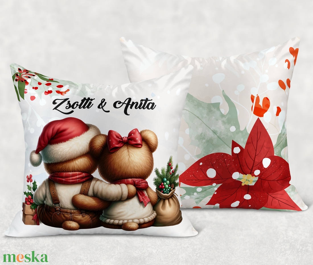 Névre szóló karácsonyi Teddy maci (kantár) mintás 40x40-es díszpárna - egyedi feliratos karácsonyi ajándék (POLI40-0350) - otthon & életmód - lakástextil - párna & párnahuzat - díszpárna (belsővel együtt) - Meska.hu