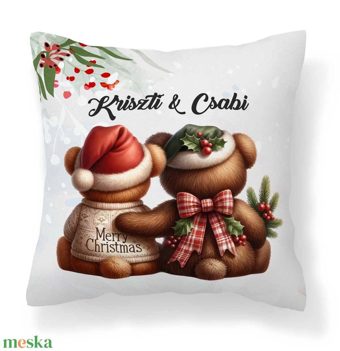 Névre szóló karácsonyi Teddy maci (kockás) mintás 40x40-es díszpárna - egyedi feliratos karácsonyi ajándék (POLI40-0351) - otthon & életmód - lakástextil - párna & párnahuzat - díszpárna (belsővel együtt) - Meska.hu