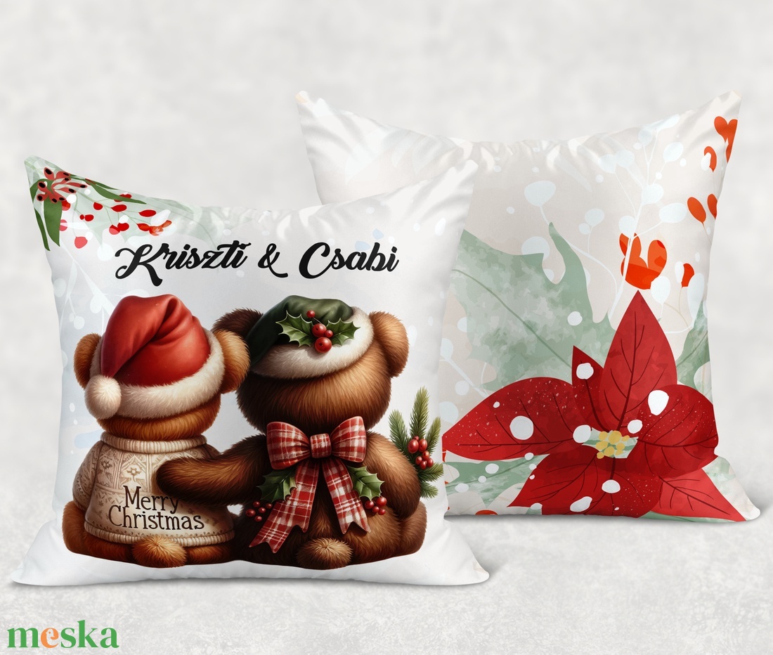 Névre szóló karácsonyi Teddy maci (kockás) mintás 40x40-es díszpárna - egyedi feliratos karácsonyi ajándék (POLI40-0351) - otthon & életmód - lakástextil - párna & párnahuzat - díszpárna (belsővel együtt) - Meska.hu