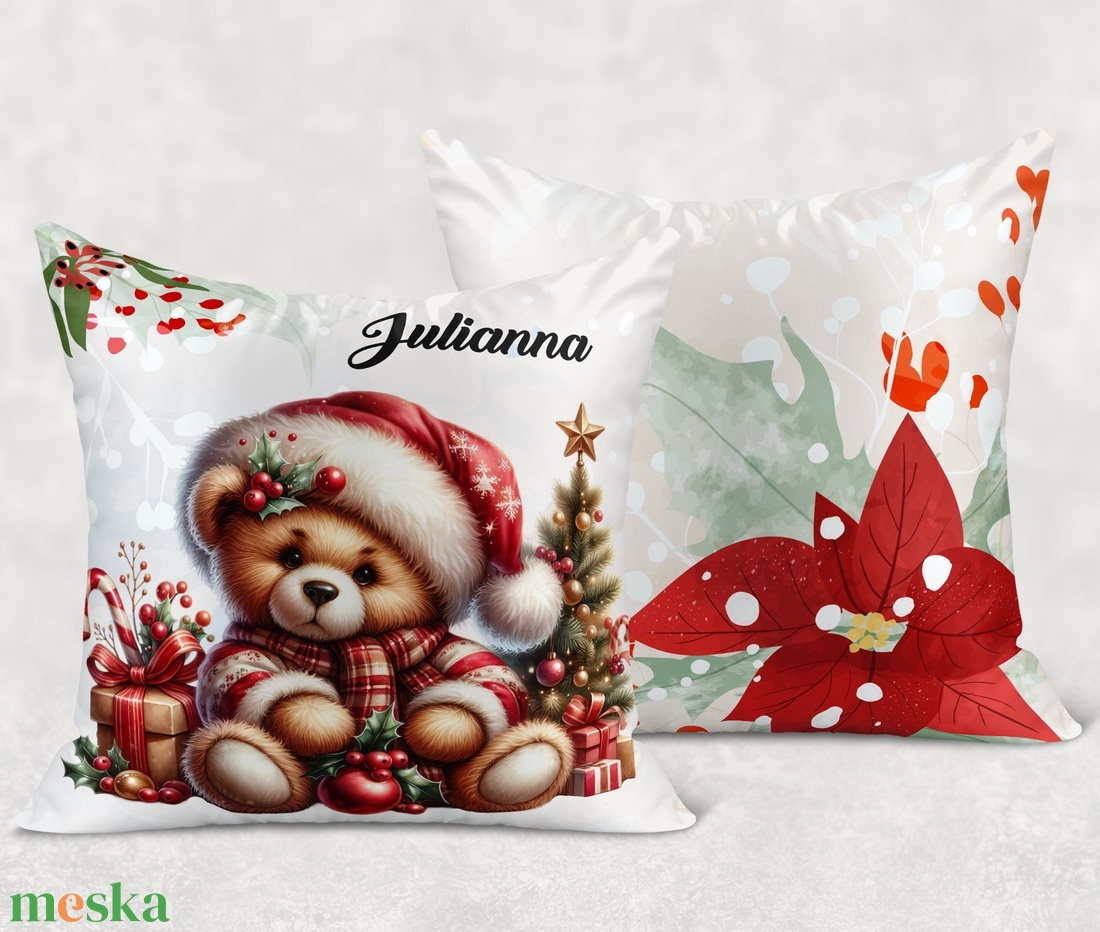 Névre szóló karácsonyi Teddy maci (ajándék) mintás 40x40es díszpárna - egyedi feliratos karácsonyi ajándék (POLI40-0353) - otthon & életmód - lakástextil - párna & párnahuzat - díszpárna (belsővel együtt) - Meska.hu
