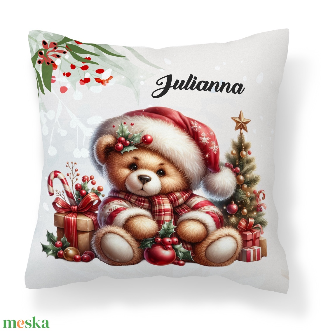 Névre szóló karácsonyi Teddy maci (ajándék) mintás 40x40es díszpárna - egyedi feliratos karácsonyi ajándék (POLI40-0353) - otthon & életmód - lakástextil - párna & párnahuzat - díszpárna (belsővel együtt) - Meska.hu