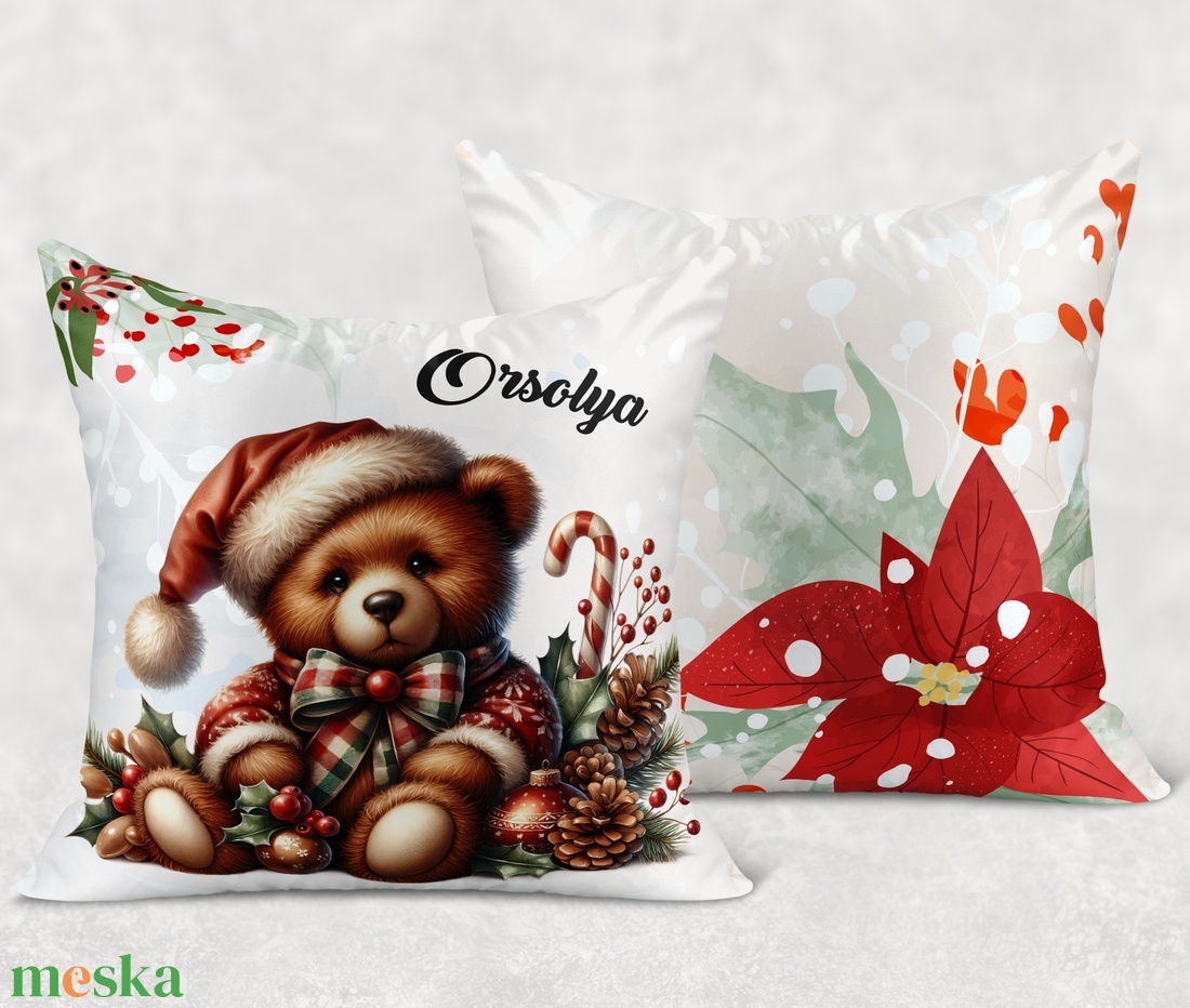 Névre szóló karácsonyi Teddy maci (toboz) mintás 40x40es díszpárna - egyedi feliratos karácsonyi ajándék (POLI40-0354) - otthon & életmód - lakástextil - párna & párnahuzat - díszpárna (belsővel együtt) - Meska.hu