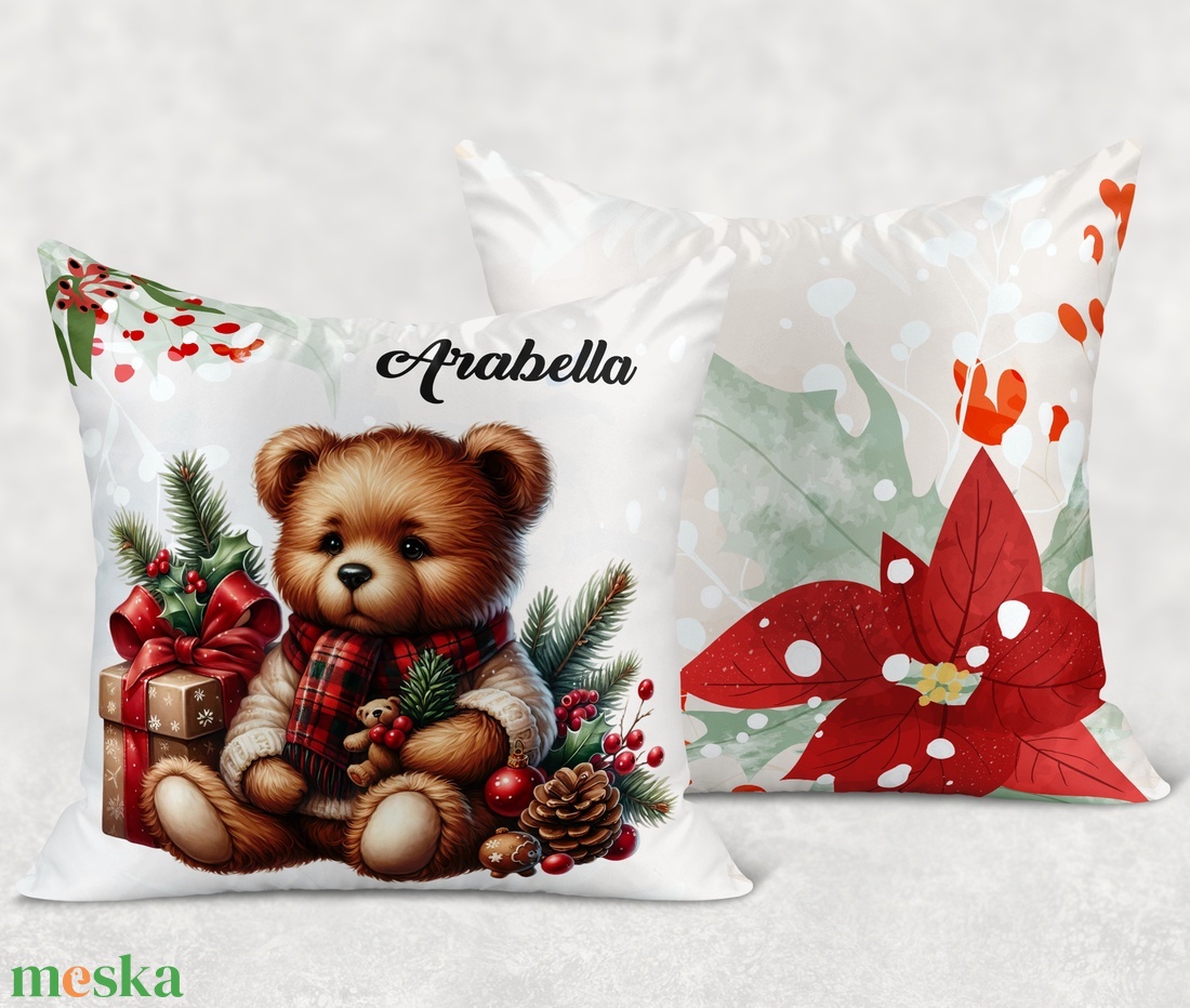 Névre szóló karácsonyi Teddy maci (macival) mintás 40x40es díszpárna - egyedi feliratos karácsonyi ajándék (POLI40-0356) - otthon & életmód - lakástextil - párna & párnahuzat - díszpárna (belsővel együtt) - Meska.hu