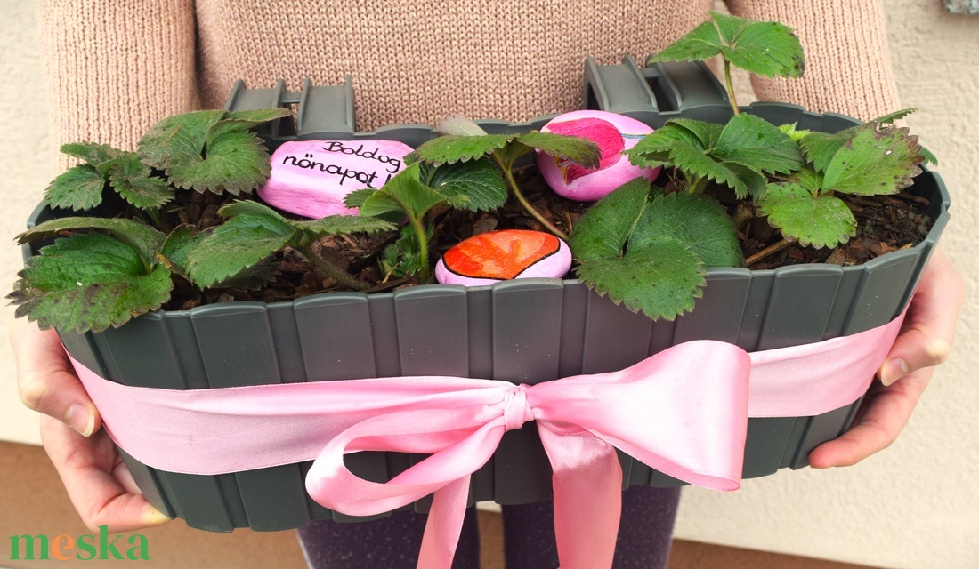 Nőnapi cserepes eper balkonládában - otthon & életmód - ház & kert - virágláda, balkonláda - Meska.hu