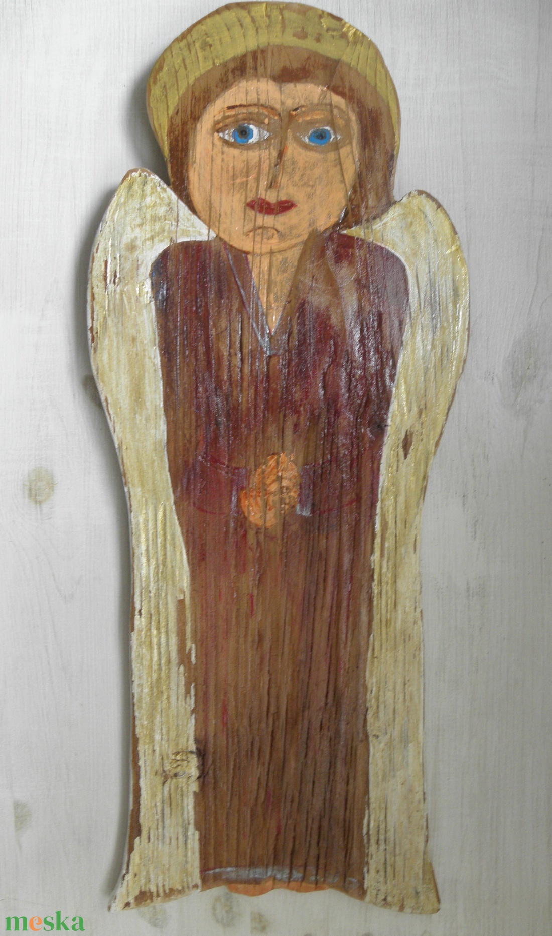 Rusztikus angyal - Egyedi, naiv stílusú festett fa  - otthon & életmód - dekoráció - kép & falikép - fából készült kép - Meska.hu
