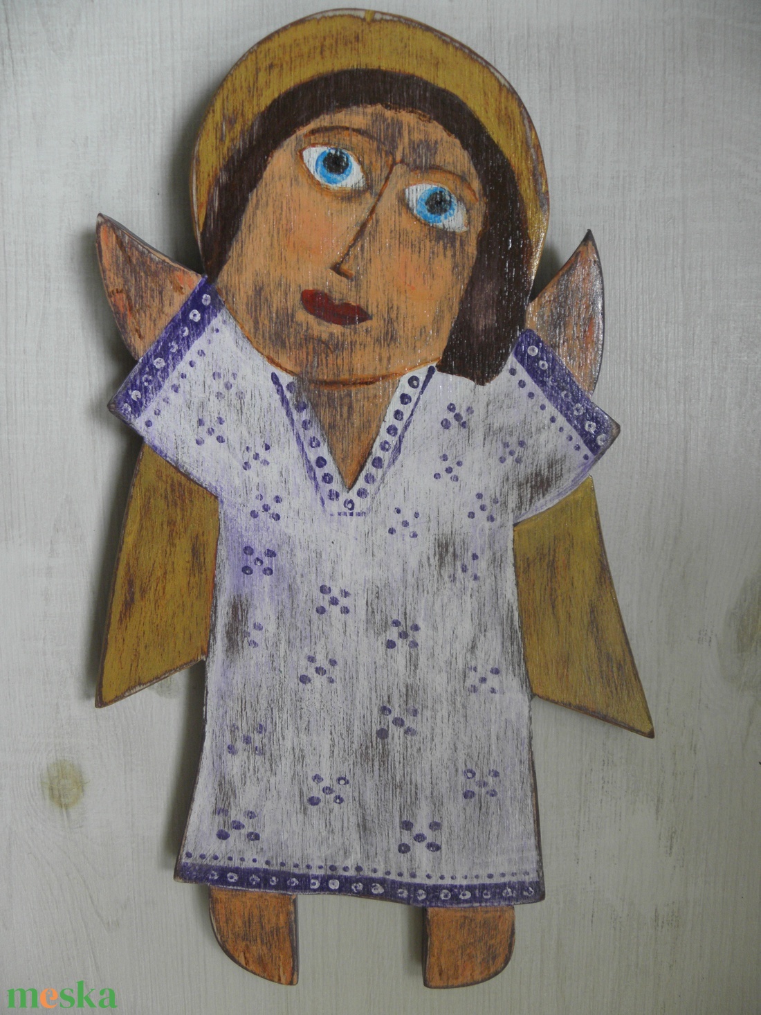 Kék angyalka - Egyedi, naiv stílusú festett fa  - otthon & életmód - dekoráció - dísztárgy - Meska.hu