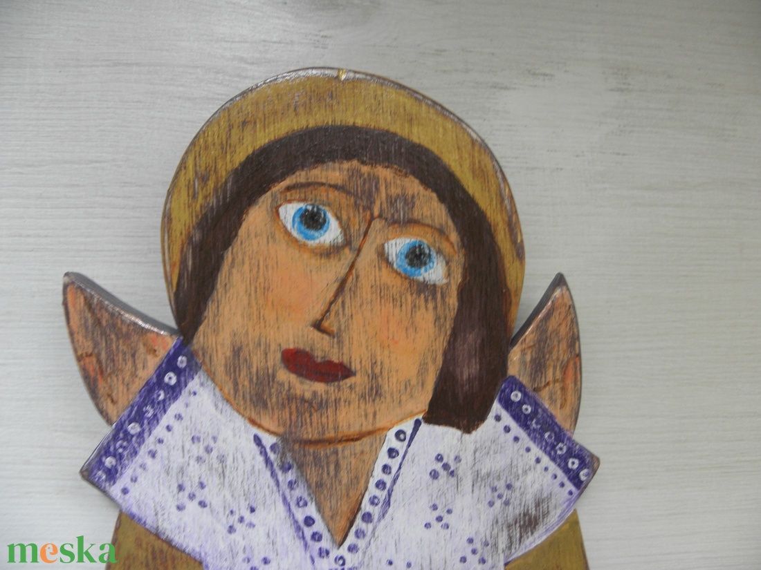 Kék angyalka - Egyedi, naiv stílusú festett fa  - otthon & életmód - dekoráció - dísztárgy - Meska.hu