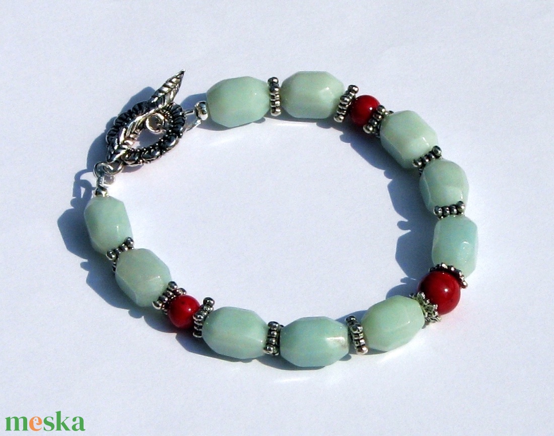 Amazonit fosszíliával - karkötő - ékszer - karkötő - ásványkarkötő - Meska.hu