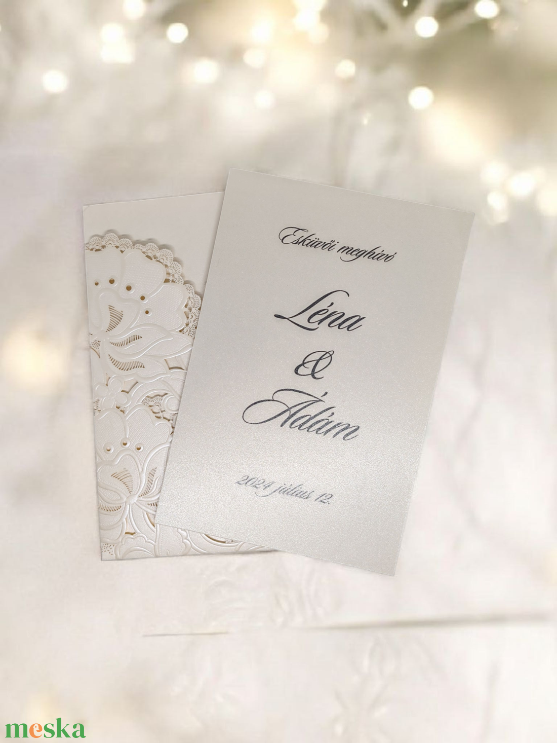 Időtlen Elegancia: Csodálatos krém színű csipkés esküvői meghívó! - esküvő - meghívó & kártya - meghívó - Meska.hu